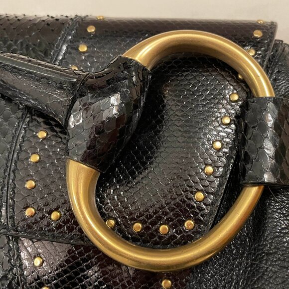 Auth Gucci Tom Ford large studded horsebit clutch chain strap REAL black python - Picture 7 of 14